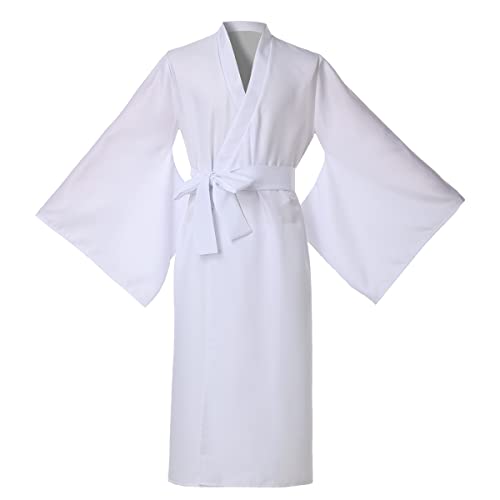 COSDREAMER Kimono japonés Yukata para hombre, Blanco, Large
