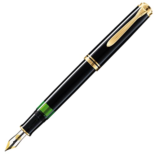 Pelikan Elegante Pluma Estilográfica Línea Clásica M600, negro, detalles de oro, plumín de oro de 14K de dos tonos, tamaño M, sistema de llenado por pistón - 979559