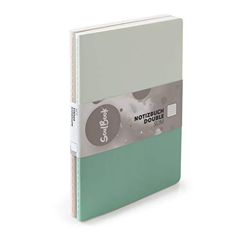 SOULBOOK 700019 - Juego de cuadernos, 2 unidades, tamaño A5, tapa blanda, color verde lima y rosa pálido, bolsillo de bolsillo