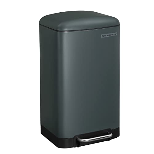 SONGMICS Cubo de Basura, Cubo de Reciclaje de 30L, Cubo de Pedal de Acero, con Cubo Interior y Tapa, Cierre Suave, Hermético, para Cocina, Sala de Estar, Gris Verdoso LTB01GS