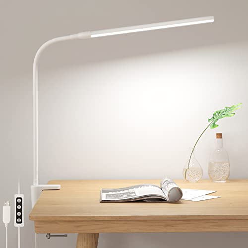 Lepro Lámpara LED Escritorio, Lámpara de Escritorio LED con Pinza, Lámpara de Mesa Regulable Cuidado de Ojos, 3 Modos Luz, 10 Nivel de Brillo, Lámparas Lectura para Oficina, Cabecera, Estudio, Blanco