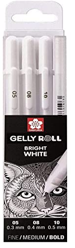 Sakura Gelly Roll Blanco, 4 bolígrafos Bright White en estuche, Mix-Size 05/08/08//10.