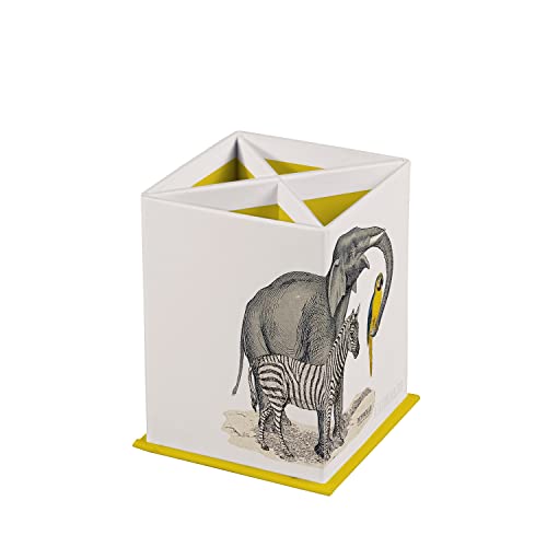 Clairefontaine 115748C - Un Portalápices/Pinceles/Plumas de Cartón Multifunción - Oficina en casa - Patrones de animales/elefantes - Cuadrado 8,5x8,5x11 cm - Papel de grano fino - Colección Animalis