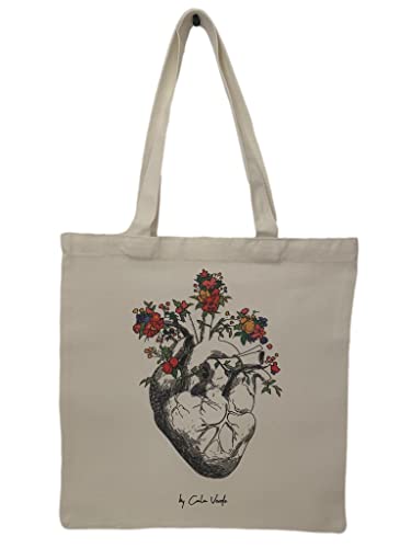 Cala Verde - Tote bag tela 37x40cm con asas cómodas – Tela gruesa 340 gr/m2 algodón - Bolsa compra plegable/Bolso shopper - Bolsa de tela - Bolsas reutilizables