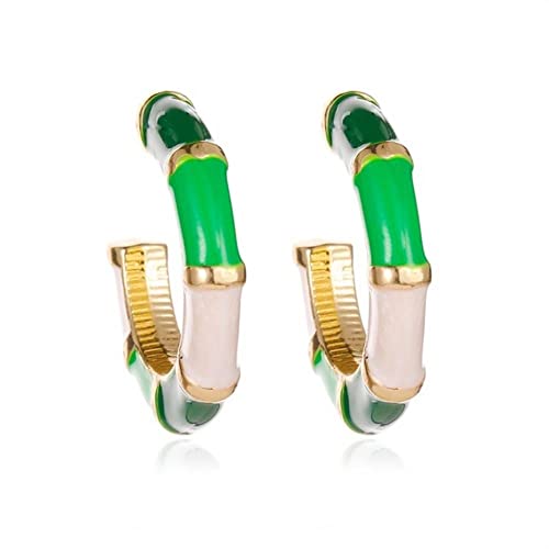 ACXIA Pendientes nuevos en Forma de C a la Moda para Mujer, Pendientes de Tuerca de bambú Verde y Rojo, Pendientes para Mujer, Pendientes Kolczyki 2Z40Cf0-AB