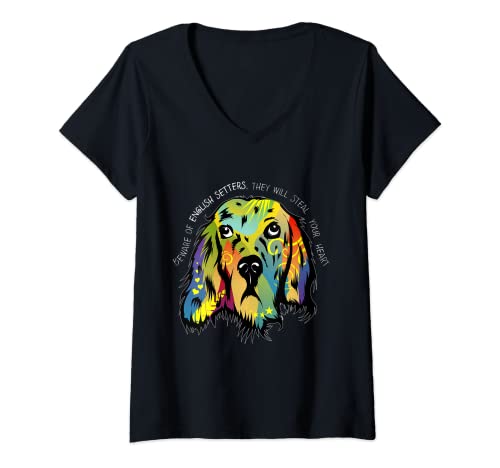 Mujer Pintura inglesa Setter Camiseta Cuello V