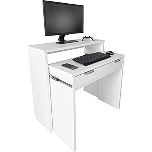Duérmete Online Blanco, Mesa de Escritorio Totalmente Extensible, Mesas para Ordenador, Color, Práctica y Funcional, Madera, 90 x 33/64 x 73/86,5 cm