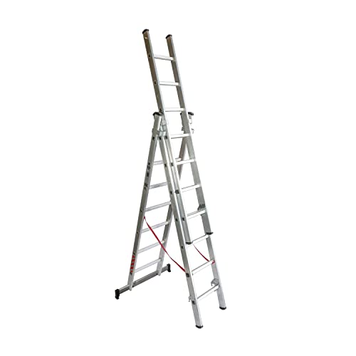HOMELUX Escalera Aluminio Triple, 2 + 2 + 2 m, 3 x 7 Peldaños 13.25kg, Escalera Aluminio Telescópica, Escalera 6m Plegable, Escalera Larga, Escalera Plegable