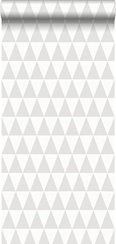 papel pintado pintura de tiza con textura eco triángulo geométrico gráfico gris claro cálido y blanco mate - 148668 - de ESTAhome
