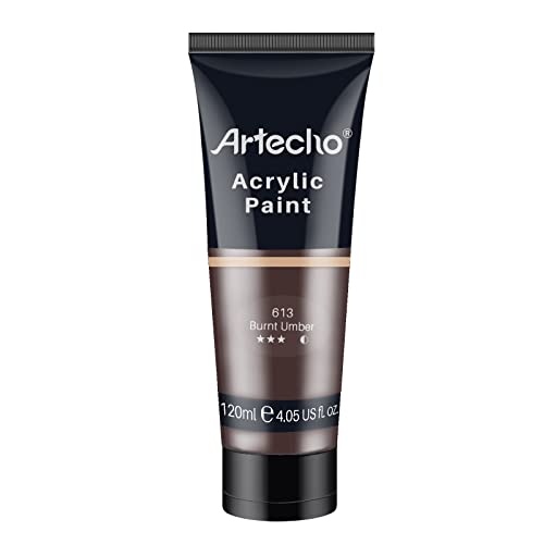 Artecho Pinturas Acrilicas 120ml Burnt Umber, Impermeable y resistente a la luz, para Lienzos, Tela, Madera, Cristal, Piedras.