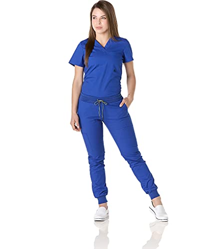 GALLANTDALE Uniforme Sanitario Pijama Ropa De Trabajo Haring Mujer Repelente Antibacterial Resistente Doctora Medico Veterinario Odontologa Color Azul rey azulon Talla XS