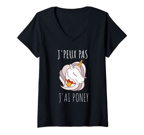 Mujer Je Peux Pas J'ai Poney - Camiseta de manga corta Camiseta Cuello V