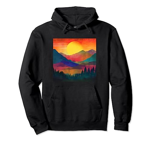 Naturaleza Acuarela Paisaje Montañas Sudadera con Capucha