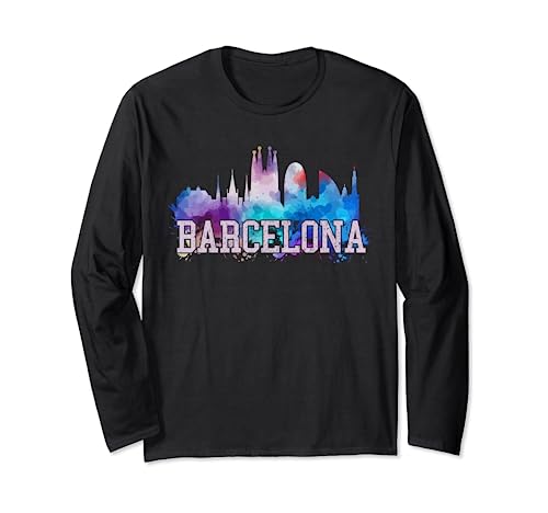 Camiseta Barcelona – Skyline Acuarela Arte Recuerdo Regalo Manga Larga