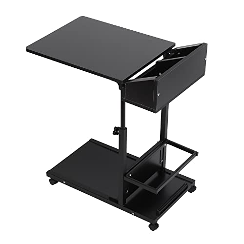 80 × 60 cm, mesa auxiliar para ordenador portátil, mesa de sofá de altura ajustable con ruedas, mesa de noche móvil, mesa de centro para sala de estar, ascensor móvil, escritorio pequeño (negro)