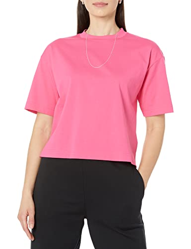 Amazon Essentials Camiseta Cuadrada Holgada con Hombro bajo y de Manga Corta de algodón orgánico (Disponible en Tallas Grandes) Mujer, Rosa Fluorescente, M