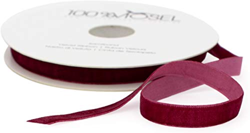 100% Mosel - Cinta decorativa de terciopelo en color rojo burdeos (1 cm x 10 m), cinta de regalo con aspecto de terciopelo
