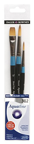 Estuche con 3 Pinceles para Acuarela DALER ROWNEY Aquafine : Redondo 4, 8, Plano Cuadrado 1/2”