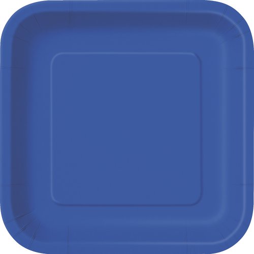 Unique Party- Paquete de 16 platos cuadrados de papel, Color azul rey, 18 cm (31495)