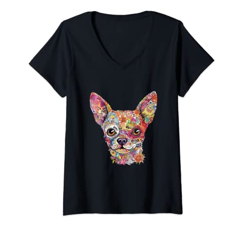 Mujer Chihuahua Collage obras de arte para los amantes de los perros Camiseta Cuello V