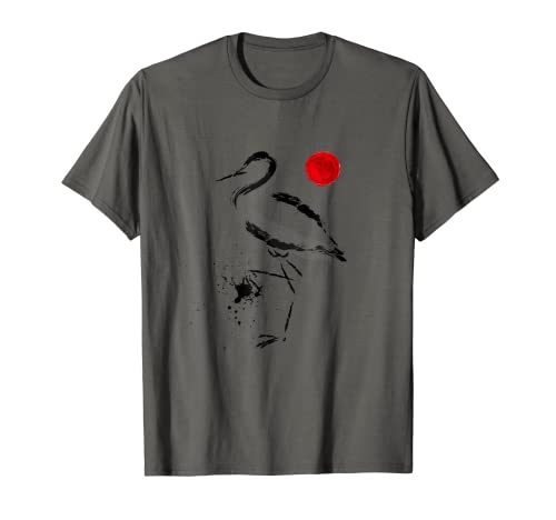 Tancho Tancho Birds Pintura de tinta estilo japonés tradicional pintura Camiseta