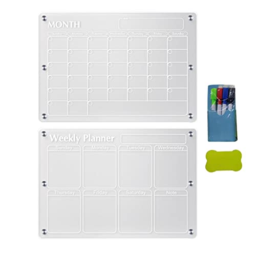 Ziurmut Acrylic Planner, Weekly Planner Magnetic Board, Transparent Calendar For Fridge, Clear Weekly Planner with Erase Board For Refrigerator, Monthly Magnetic Board For To-do List
