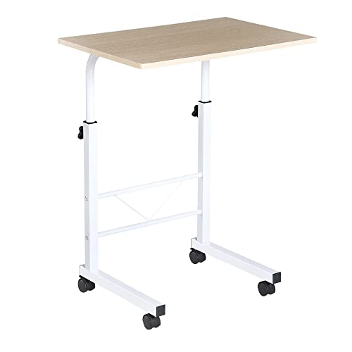 HOMCOM Mesa de Ordenador Escritorio de Computadora para Hogar Oficina Altura Ajustable Mesa Compacta con Ruedas 60x40x68-78cm Color Blanco