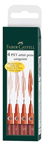 Faber-Castell 167102 - Pack de 4 rotuladores Pitt Artist Pens Sanguine, diferentes grosores de punta, tonos sanguina