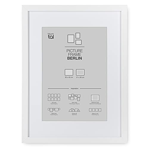 Blumtal Marco para fotos de 30 x 40 cm - Marco para cuadros con paspartú, de MDF, Blanco, Pack de 2