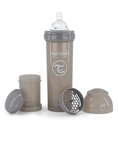 Twistshake Biberón Anti-cólicos con Tetina Flujo Rápido de Silicona para Bebés, la Alimentación Biberón Con Tetina Similar al Pecho, Botella para Beber de Leche, 330 ml, Sin BPA, 4+ Meses, Gris Pastel