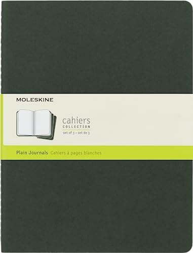 Moleskine - Cahier Journal Cuaderno de Notas, Set de 3 Cuadernos con Páginas , Tapa de Cartón y Cosido de Algodón Visible, Color Verde Mirto