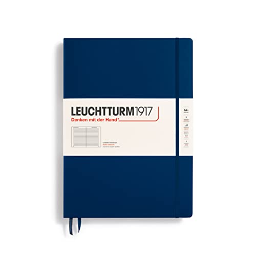 LEUCHTTURM1917 359867 Master (A4+) - Cuaderno de notas (tapa dura, 235 páginas numeradas, diseño de rayas, color azul marino