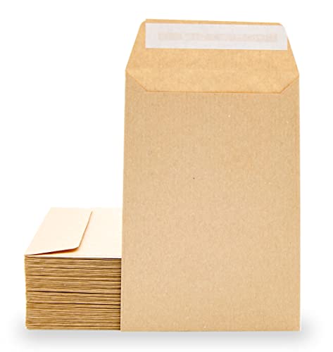 Sobres de Papel Kraft con Tira de Silicona para Invitaciones o Bolsitas de regalo de invitados en Bodas, Comuniones o Bautizos. Sobres para joyas o semillas - Ofituria (100 sobres, 100 x 145 mm)