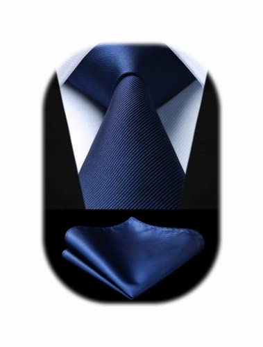 Enlision Corbata cuadrada de color azul marino y corbata de bolsillo cuadrada para hombres