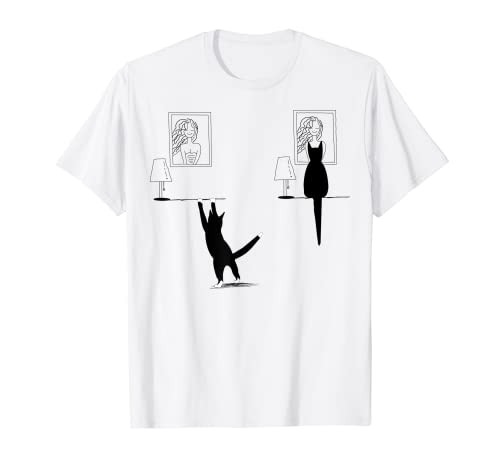 Chica con un gato foto broma truco dibujado imagen Camiseta