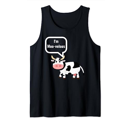 Adorable vaca de dibujos animados diciendo que soy mo-velous bovino divertido juego de palabras Camiseta sin Mangas