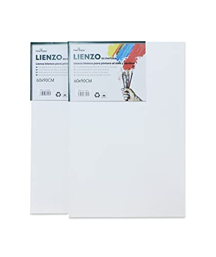 Pack lienzos canva blancos para pintar con bastidor y tablillas preestirado - 100% algodón 280g/m² - varios tamaños (2PCS - 60X90)