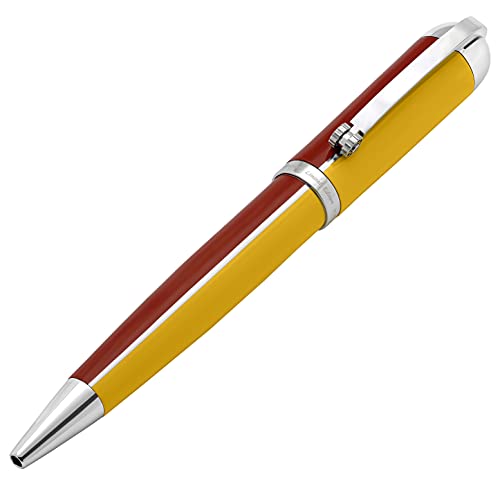 Xezo Bolígrafo Visionary de latón y aluminio, lacado a mano en color Aspen dorado y rojo. Numerado en edición limitada de 500. Disposición de color Art Deco clásico, estilo retrofuturista de cuerpo