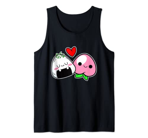 Lindo Kawaii dibujos animados Chibi Arte Japonés Bola de Arroz Onigiri Camiseta sin Mangas