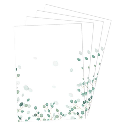 Juego de papel de carta eucaliptos | 50 hojas papel con estampado en DIN A4 | verde | look-natural | útil como invitación, tarjeta de cumpleaños o tarjeta para San Valentin | dv_854