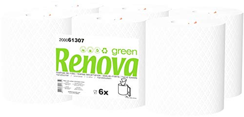 Renova Green Bobinas Secamanos | 6 Bobinas de 96 Metros | Papel Blanco 2 Capas | Certificado Ecolabel