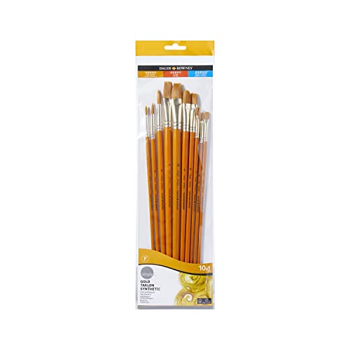 Daler Rowney Estuche con 10 Pinceles de Taklon con Mango Largo Simply :Redondo 1,3,5, Plano Corto 2,6,10,Plano 2,8,Lengua de Gato 2,6