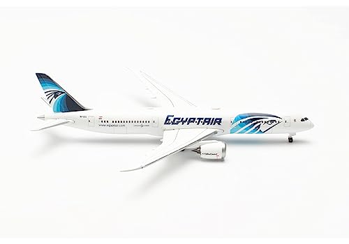 Herpa Miniatura del avión Egyptair Boeing 787-9 Dreamliner – SU-GEU, Escala 1/500, Modelo prefabricado, maqueta de colleción, modelismo, Avion sin Soporte, Figura Metal