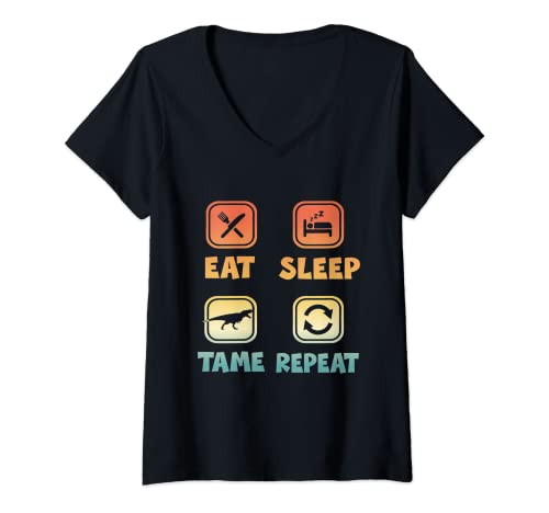 Mujer Eat Sleep Tame Repeat Funny Dino Dinosaur Camiseta Cuello V