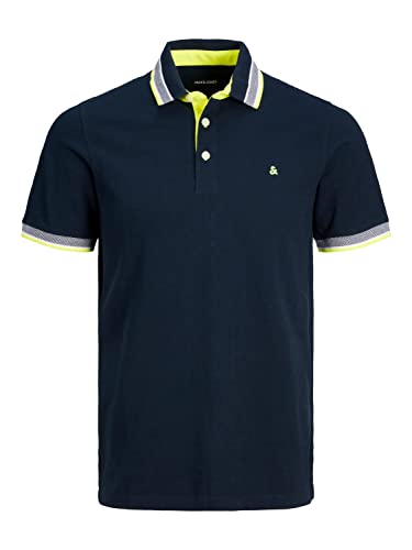 Jack & Jones Men Slim Fit Polo Shirt | JJEPAULOS Uni Summer Shirt | Collar Shortsleeve Basic Pique Cotton, Color:Azul Oscuro-3, Size:S