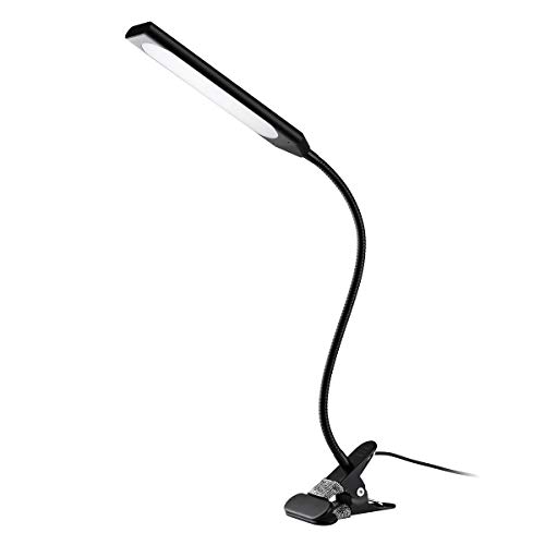 TOPESEL Lámpara de Lectura Luz de Escritorio, 5W LED Luz de Mesilla Luz de Mesa, Flexo Pinza Cuello Regulable Cuidado Ojos 3 Modos 11 Niveles de Brillo para Estudiar Trabajar Oficina Dormitorio, Negro