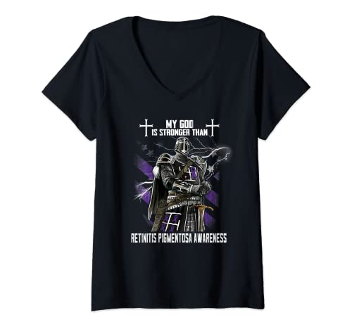 Mujer Mi Dios es más fuerte que la conciencia de la retinitis Pigmentosa Camiseta Cuello V