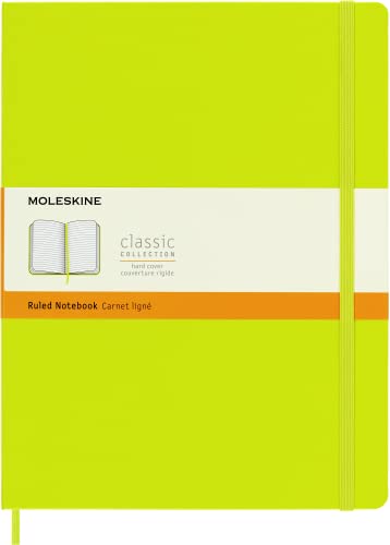 Moleskine - Cuaderno Clásico con Hojas de Rayas, Tapa Dura y Cierre con Goma Elástica, Tamaño XL 19 x 25 cm, Color Verde Limón, 192 Páginas