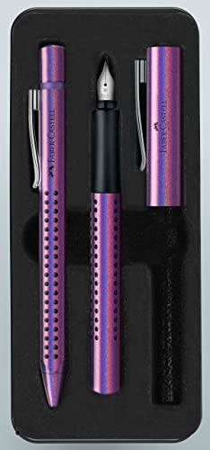 Faber-Castell 201534 Grip Edition Glam - Juego de escritura con bolígrafo y pluma, ancho de pluma, color morado