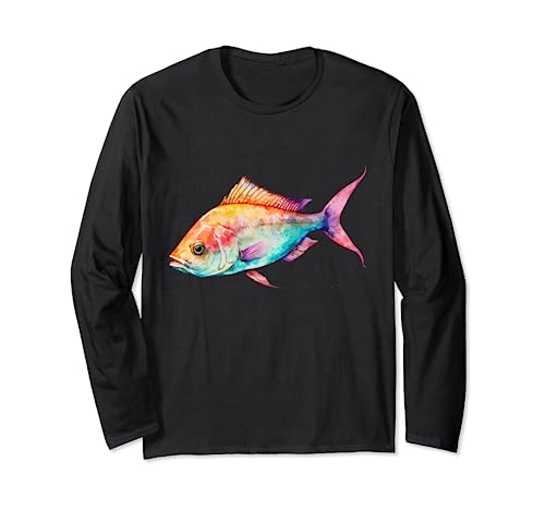 Hermoso pez colorido, camiseta colorida acuarelas mar del sur Manga Larga